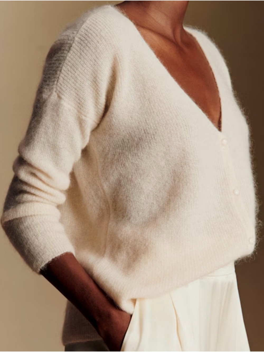 SEZANE Barry Ivory Ecru Mohair Alpaca Blend Cardigan Sweater V Neck Size XS - Picture 2 of 13